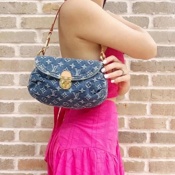 Authentic✅Louis Vuitton Denim Bag Mini Pleaty Monogram Vintage Jean Shoulder Bag - Picture 1 of 13